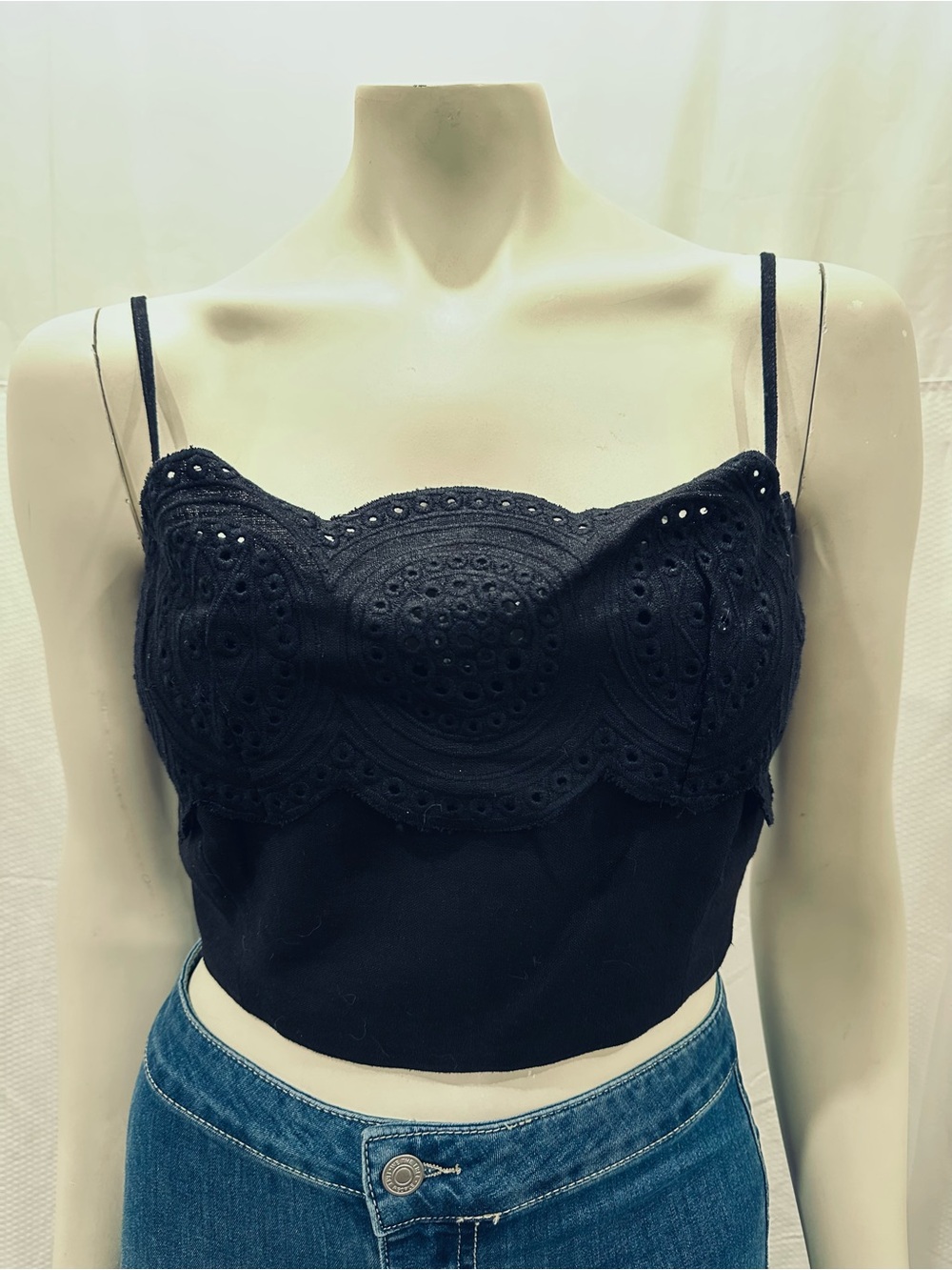 NWOT Sigrid Olsen Black Eyelet Cropped Cami